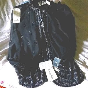 NWT, Lawrence Kazan   black shear luxurious beaded evening jacket